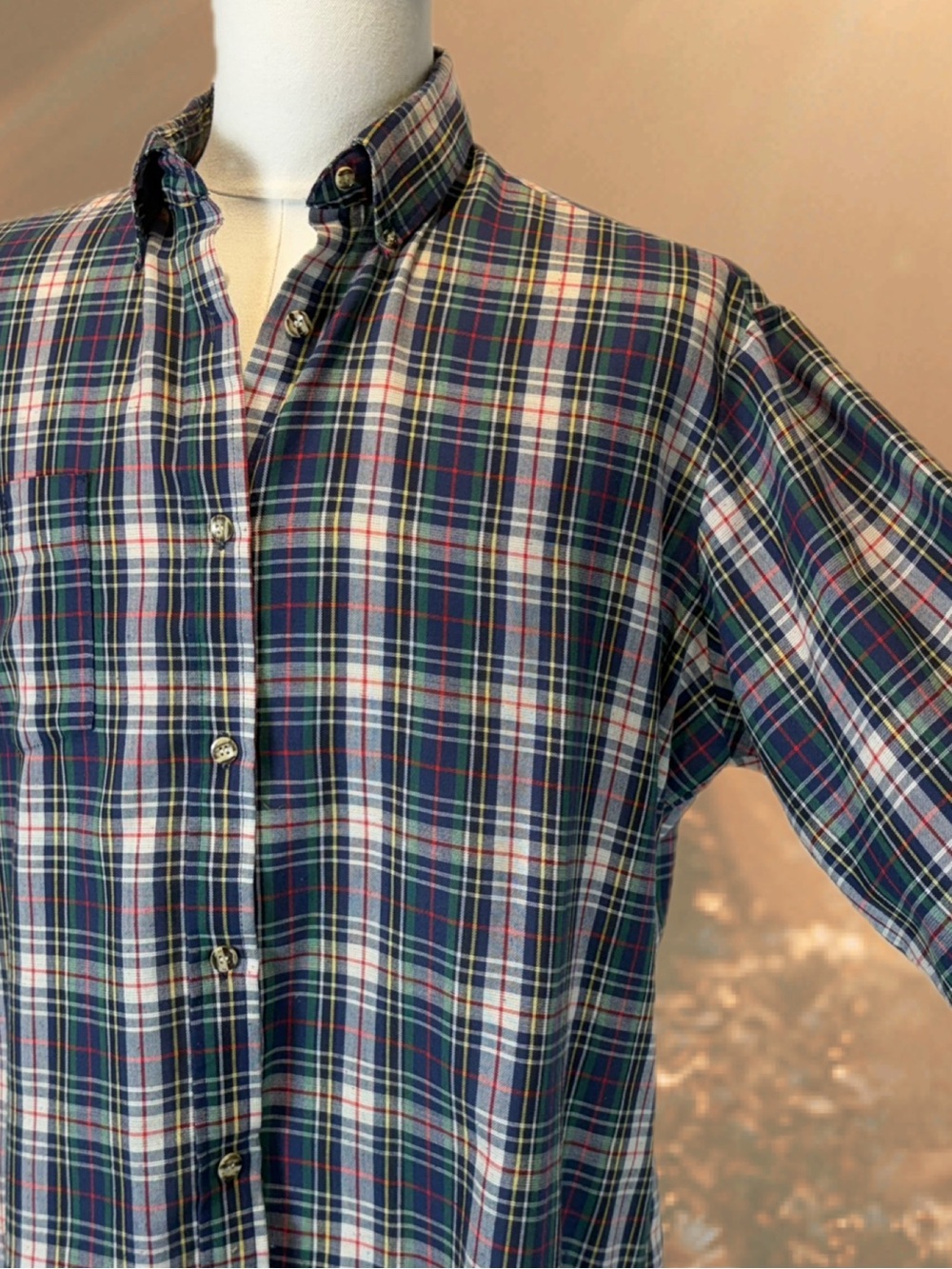 VINTAGE plaid button down shirt men’s lightweight cotton tartan par four preppy